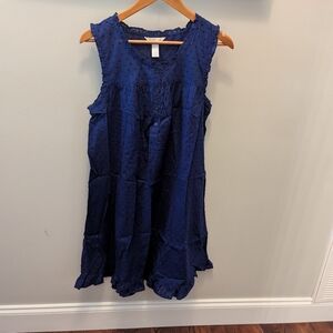 Adonna Nightgown womens M Navy blue Swiss Dot 100% cotton Cottage Ruffle